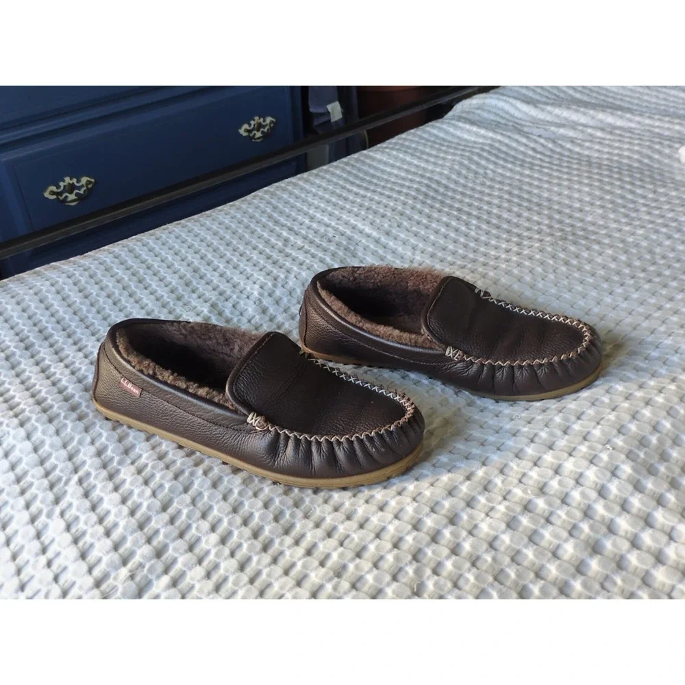 LL Bean Wicked Good Moosehide‎ Venetian Slipper Loafer Mens Sz 12 Medium Brown